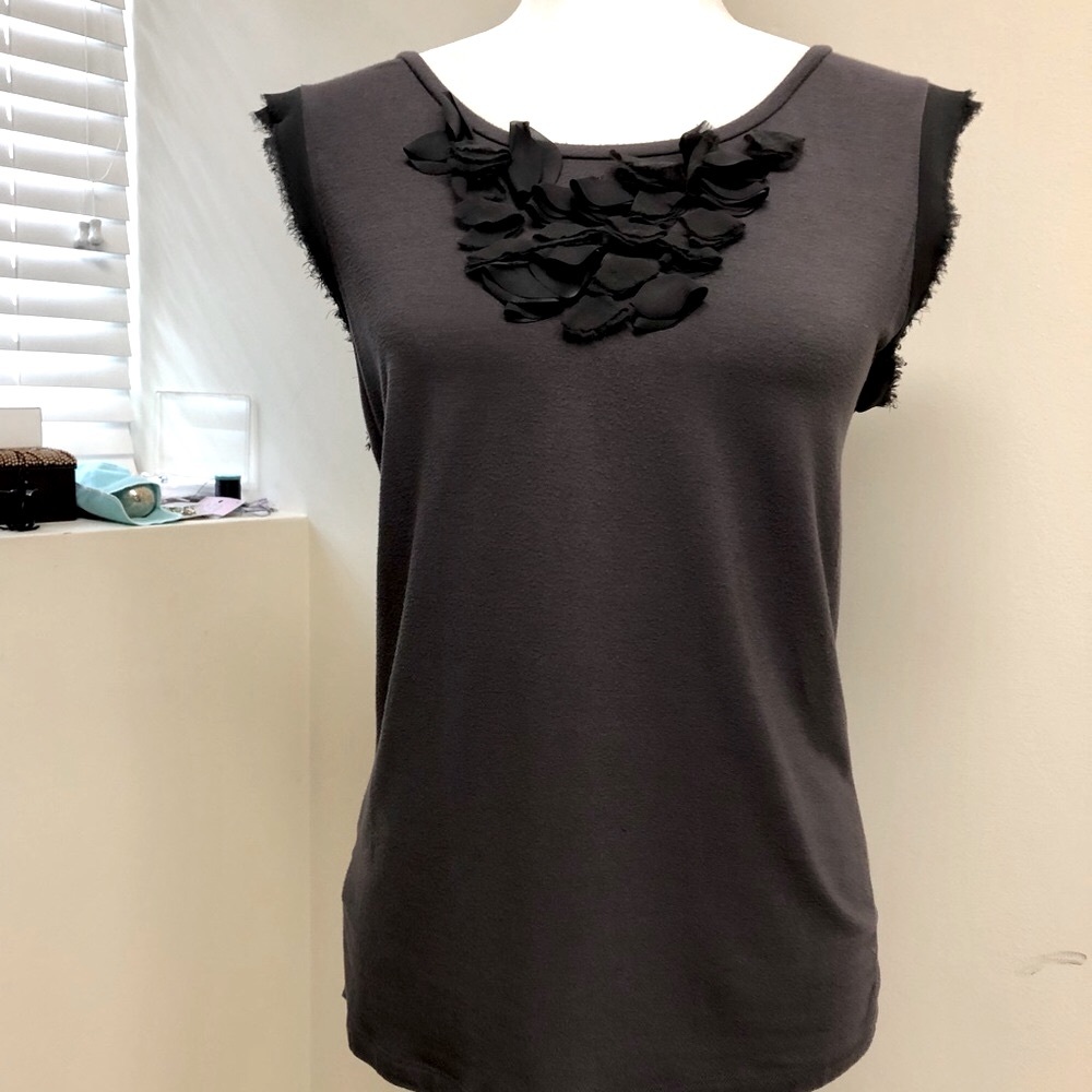 Ann Taylor M Gray Modal Ruffle Fray Edge Tank Top
